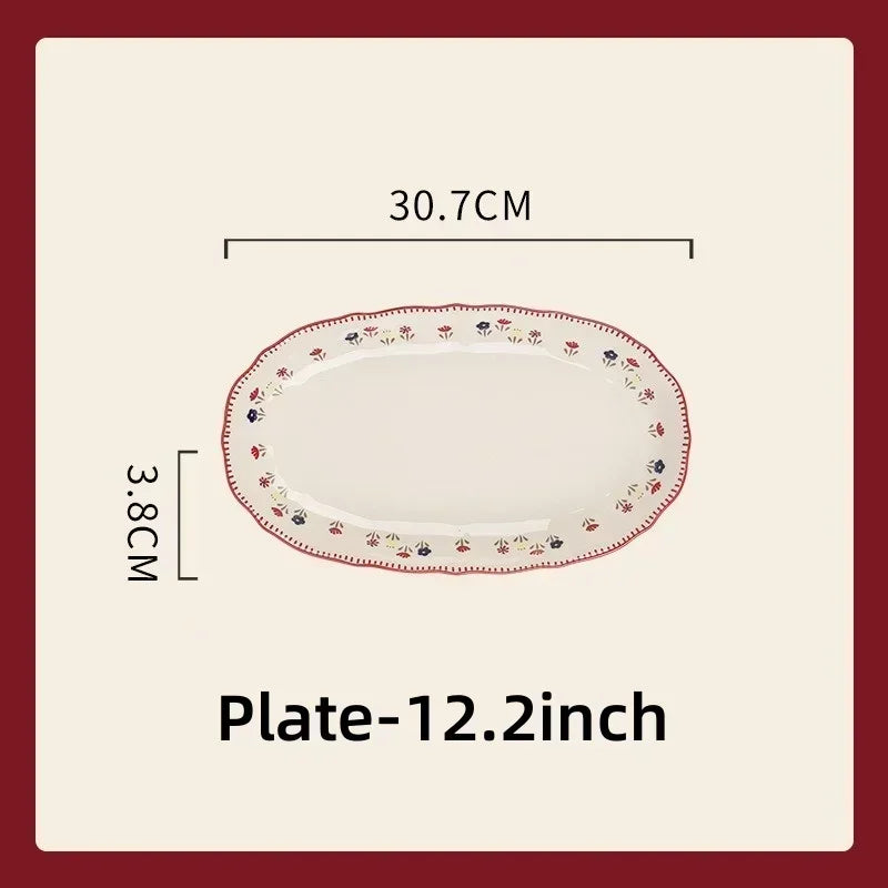 SOLECASA Pastoral Style Ceramic Tableware Soup Bowl Salad Bowl Dish Pasta Dessert Plates Dinnerware Dinnerware Table Decoration