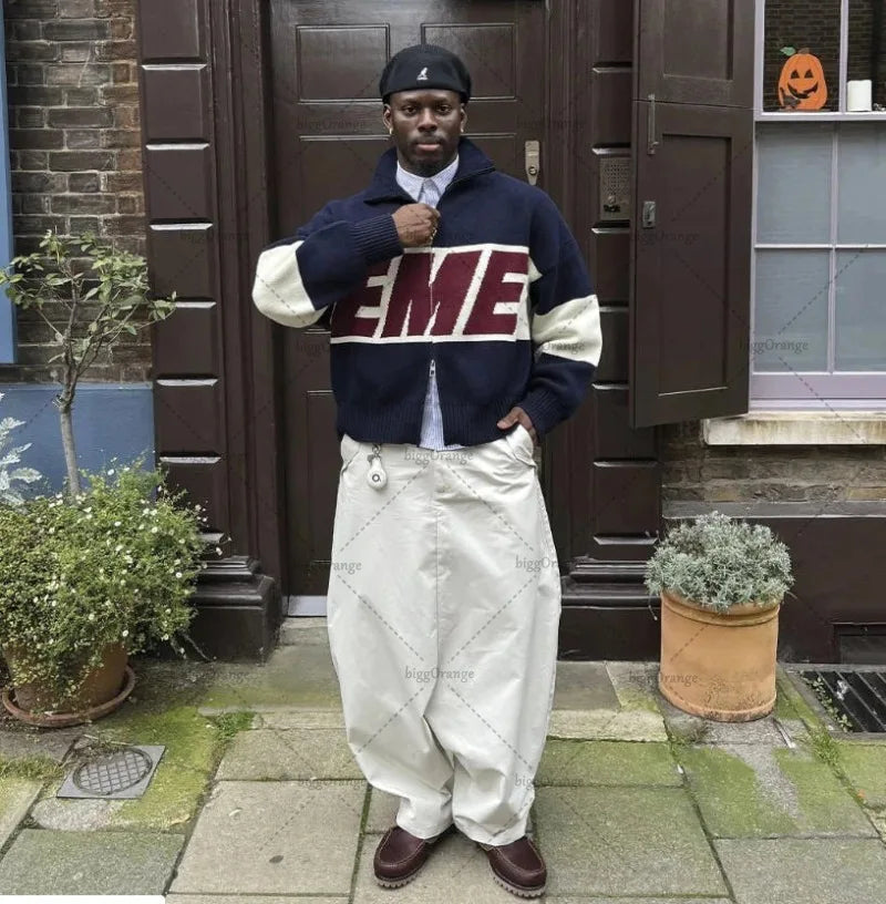 Autumn/winter Streets Casual Loose Retro Embroidered Top Hip-hop Oversized Sweater American Fashion Brand Zipper Cardigan Unisex.