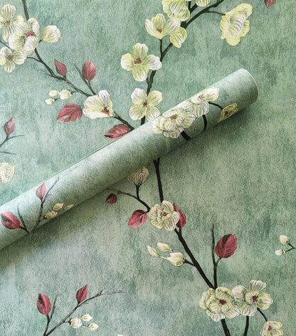 Vintage Floral Grün Grau Peel And Stick Tapete Blume Selbstklebende Tapete Schlafzimmer Dekor Möbel Renovieren Wandaufkleber