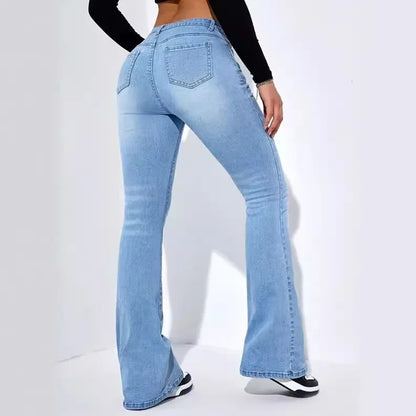Jeans Women Denim Pants Long Pant Sheath Slim Fit Sexy Solid Mid Waist Button Pocket Trousers Straight Hip Wrap Casual.