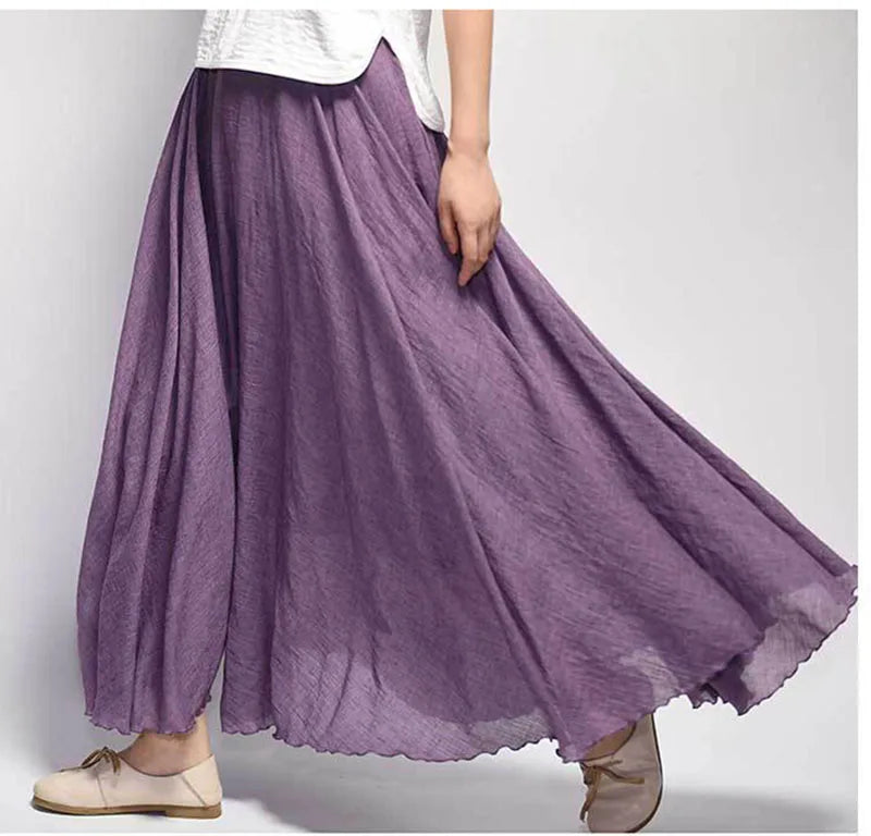 Frauen Elegante Hohe Taille Leinen Maxi Rock 2023 Sommer Damen Casual Elastische Taille 2 Schichten Röcke saia feminina 20 Farben SK53