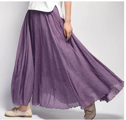 Frauen Elegante Hohe Taille Leinen Maxi Rock 2023 Sommer Damen Casual Elastische Taille 2 Schichten Röcke saia feminina 20 Farben SK53