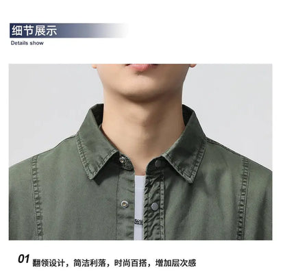 Autumn Fashion Vintage Shirt Style Jacket Men Streetwear Loose Casual Plus Size Washed Cotton Cargo Jacket Man Coat Outerwear