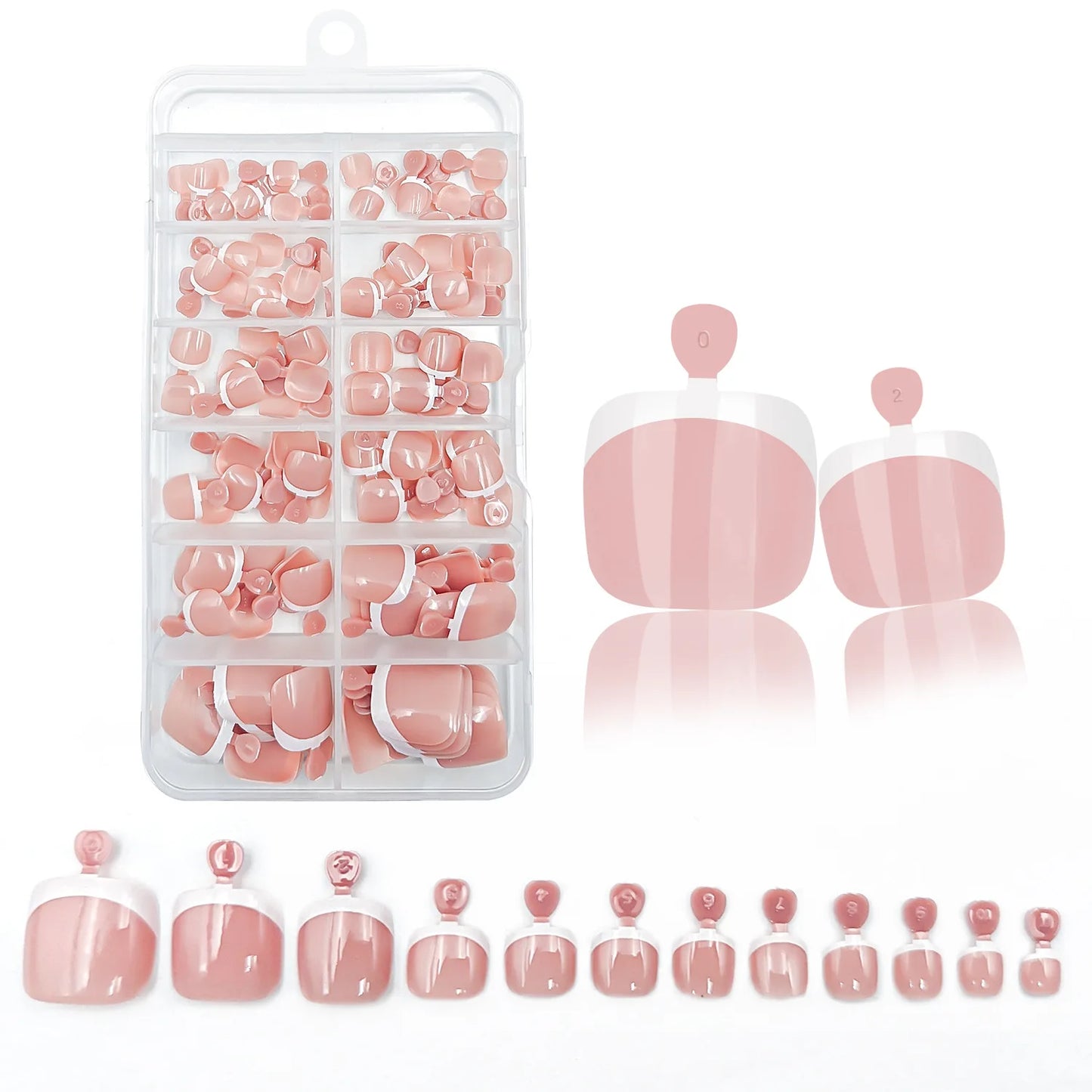 120Pcs Glossy Nude Pink French Press-On-Toenail Set 1*Box Short French Square  Fake Toe Nails Solid-Color Manicure Toenails Tips.
