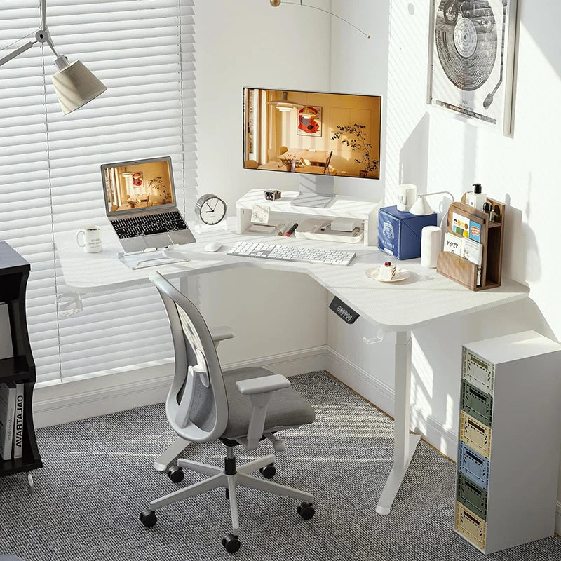 L-förmiger Stehpult, höhenverstellbar, elektrischer Eckschreibtisch, Sitzständer, anhebbarer Computertisch, Heimbüro-Gaming-Tisch