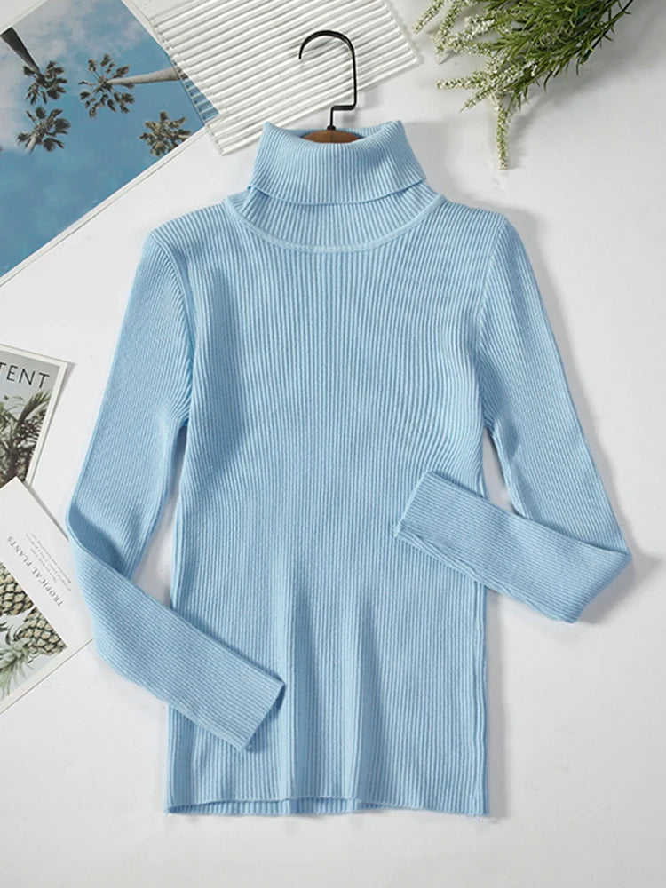 JMPRS Rollkragenpullover Frauen Mode Einfache Winter Pullover Jumper Hohe Elastische Gestrickte Herbst Weibliche Grundlegende Tops Casual Bluse