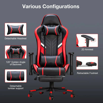 Massage-Gaming-Stuhl, 7-Punkt-Sitzhöhe, ergonomischer Bürostuhl mit Fußstütze und Lordosenstütze, GC-RC03 Stühle