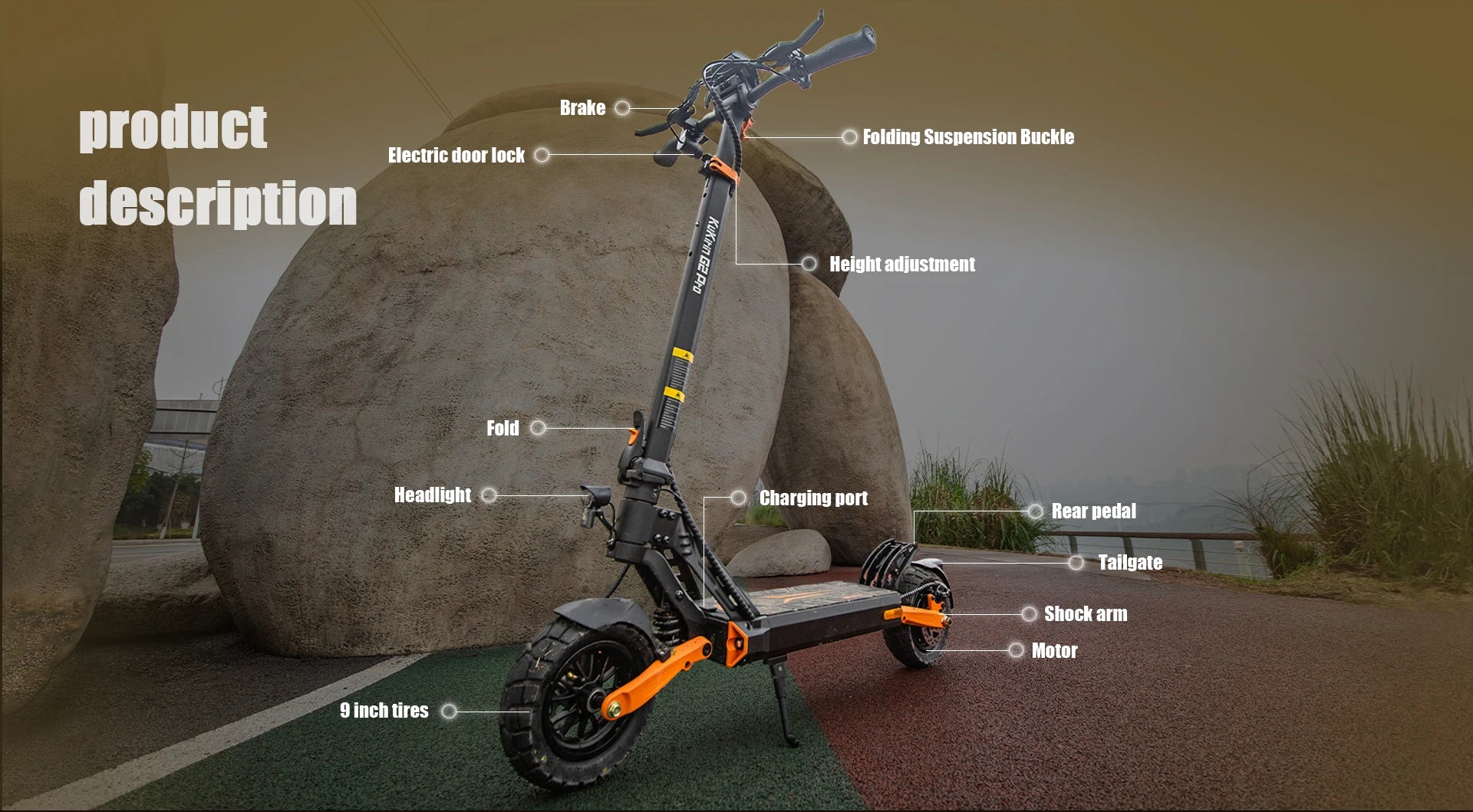 KuKirin G2 Pro VMP Electric Scooter 500W 48V 15.6Ah 9 Inch Off-road Tire Foldable Electric Scooter 25KM/H Speed 65KM Range.
