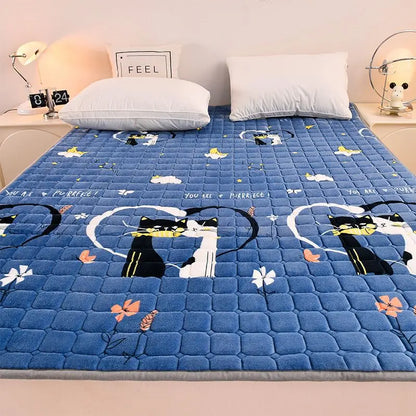 Winter Warm Velvet Mattress Toppers Thick Bed Mattress Cover Bedspread Bed Linens Thin Tatami Floor Mat Single Double Bed Sheet.