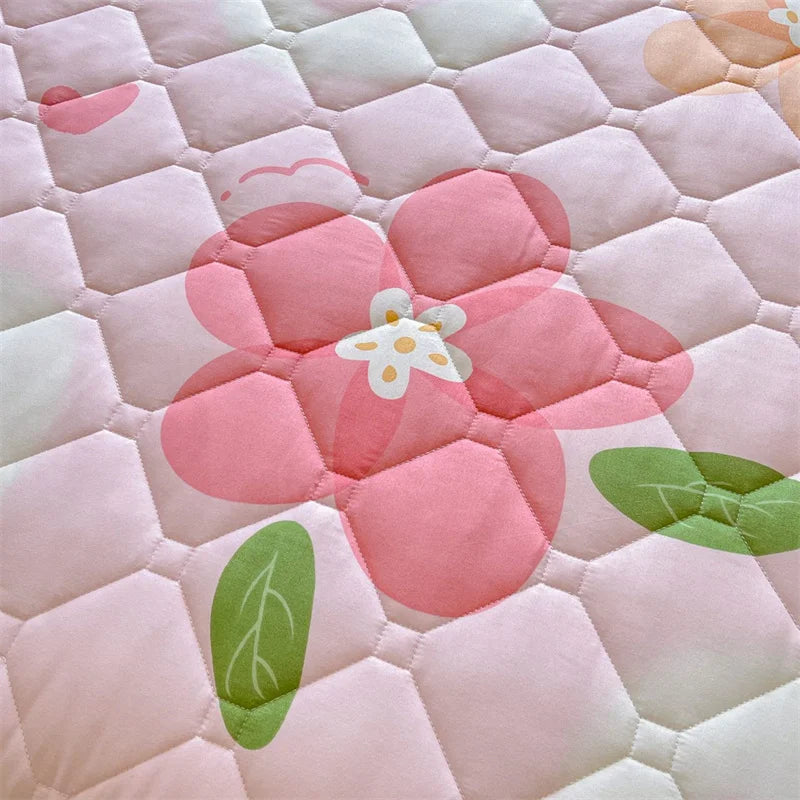 1pc Quilted Bed Cover Floral Style Bedspread Thicken Soft Bed Linen Elastic Mattress Protector cubre colchón (No Pillowcase).