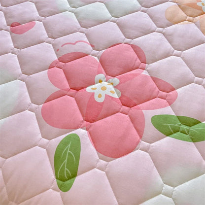 1pc Quilted Bed Cover Floral Style Bedspread Thicken Soft Bed Linen Elastic Mattress Protector cubre colchón (No Pillowcase).