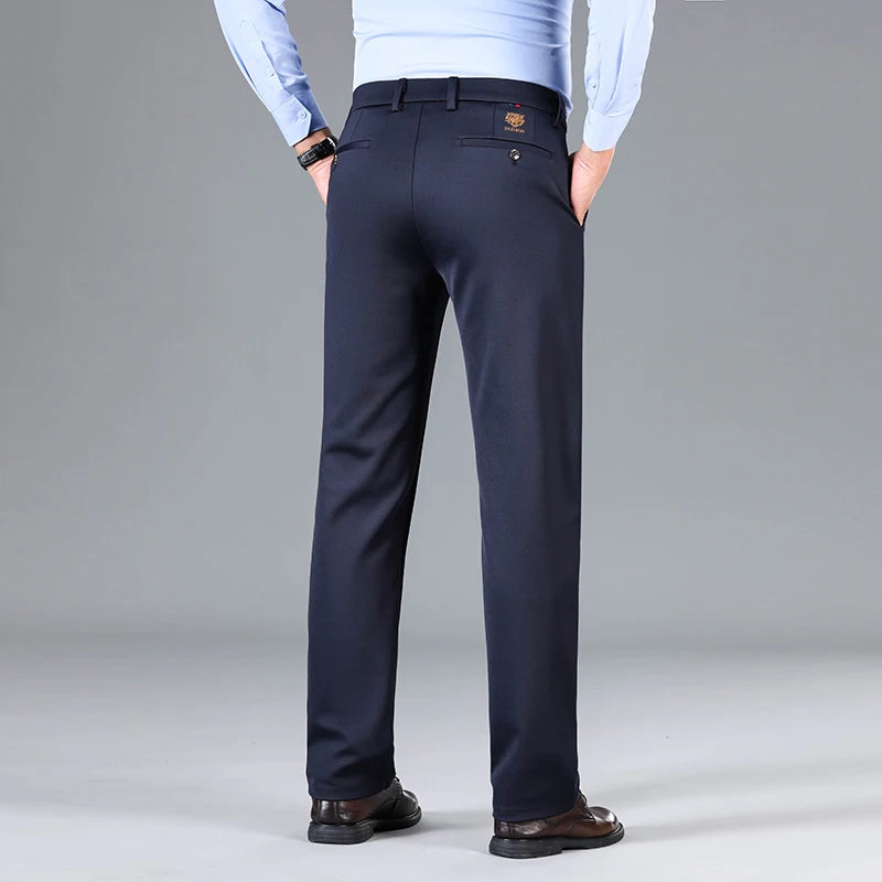 2025 Autumn Winter Suit Pants Men Baggy Straight Business High Waist Work Thick Embroidery Long Formal Trousers Male Plus Size.