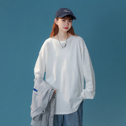 COUTUDI-Oversized T-Shirt for Women, Loose Pullover,Long Sleeve, Casual 100% Cotton Tee Shirt, Lady Tops, Korean Streetwears