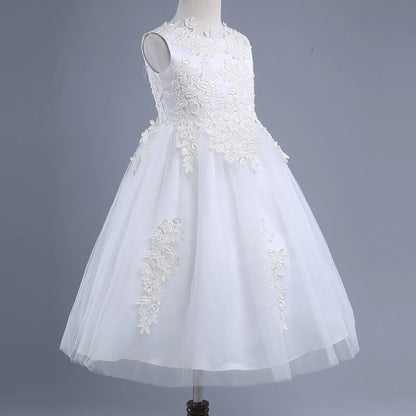 Blumenmädchenkleid mit floraler Spitze für Kinder, bestickt, für Hochzeit, Festzug, Brautjungfernkleid, ärmellos, Taufe, Kommunion, Ballkleid.