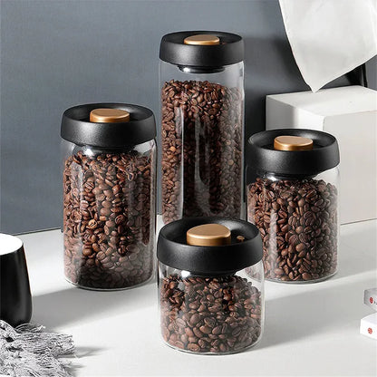 Coffee Beans Vacuum Sealed Tank Transparent Glass Food Storage Jars Household Moisture-proof Air Extraction Airtight Container.