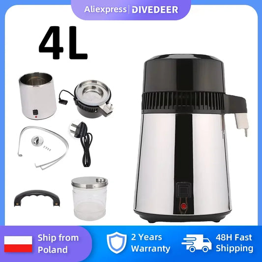 DIVEDEER Water Distiller 4L Purifier Filter Dispenser Drinking Bottle Softener Dual Temp Display Overheat Protection.