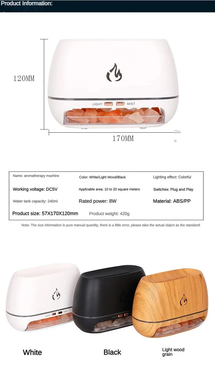 New Himalayan Crystal Salt Stone Aroma Air Humidifiers 3D Flame Fire Colorful Night Light Aromatherapy Essential Oil Diffuser.