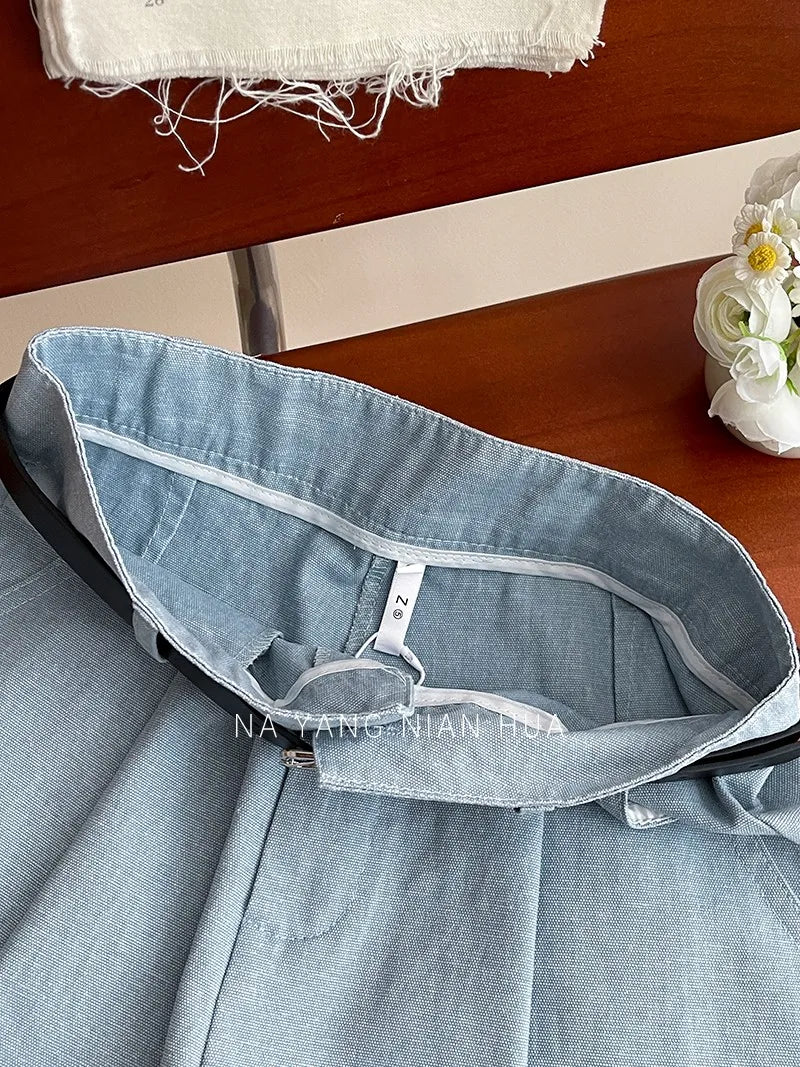 Beiyingni Korean Women High Waist Shorts With Belt Elegant Cotton Linen Casual Slim Female Shorts White Street Short Cargo Pants.