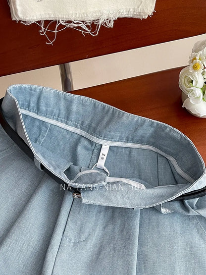 Beiyingni Korean Women High Waist Shorts With Belt Elegant Cotton Linen Casual Slim Female Shorts White Street Short Cargo Pants.