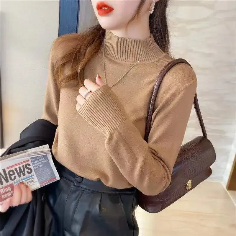 Herbst Winter Chic Bottom Pullover Frauen Mode Rollkragen Pullover Lose Langarm Gestrickte Jumper Weiche Warme Pull Femme Top.