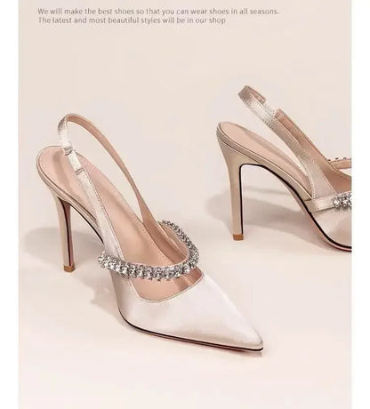 Women's Water Diamond 2025 New Slim Heeled Pointed High-heeled Shoes with A Headband and Sandals for Women's Singles.