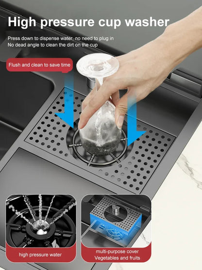 Hidden Cup Washer Sink With Cover Kitchen Sink Stainless Steel Washbasin Multifunctional Large Single Slot For Kitchen