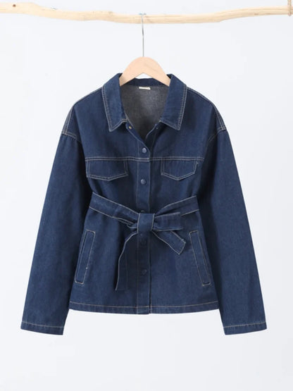 Retro Classic Denim Jacket Pants 2pcs Set Strap Coat Women Straight Leg Pants Autumn Stylish Women's Casual Suit.