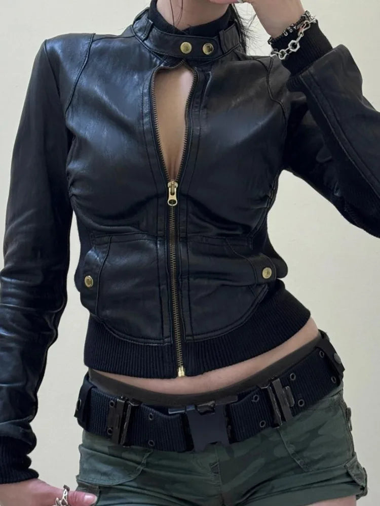 AltGoth Harajuku Streetwear Pu Leder Jacke Mall Gothic Cyber Punk Rollkragen Crop Mäntel Hipster Dark Grunge Rave Outfit Femme.