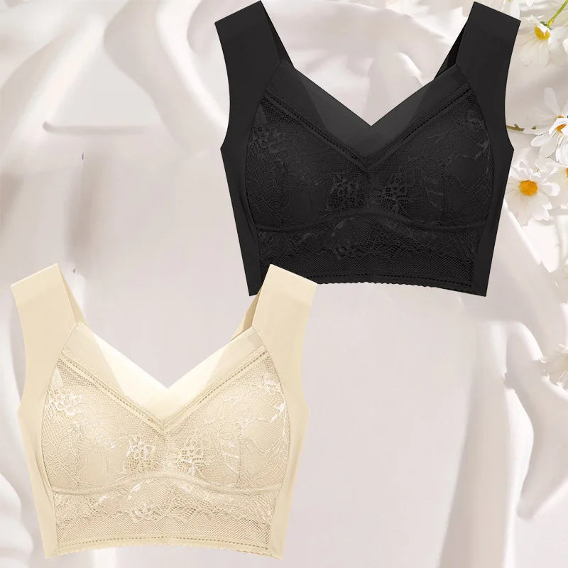 FINETOO 2Pcs Plus Size Sexy Crop Tank Top Seamless Bra Push Up Women Bras Wireless Bralette Femme Underwear Sports Lace Lingerie.