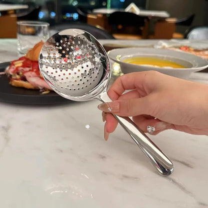 1Pc Big Head Stainless Steel Round Spoon Large Size Dining Spoon Rice Serving Spoon Drain Hole Heat Spoons Kitchen Tool Utensils.