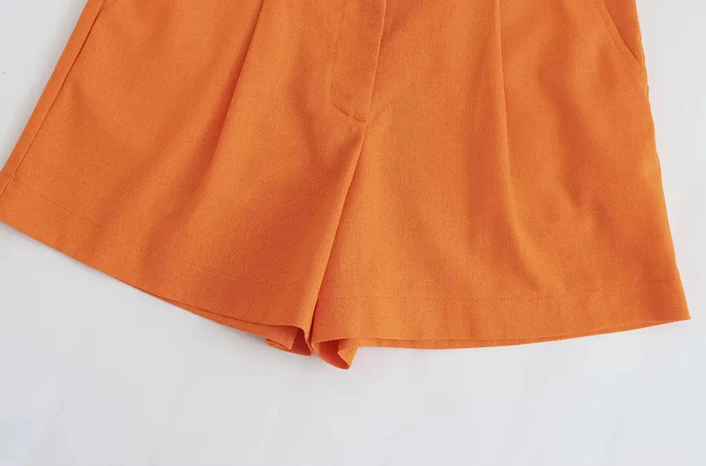 Women Fashion With Pockets Front Pleats Linen Blend Shorts Vintage High Waist Zipper Fly Female Short Pants Mujer.