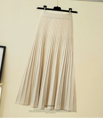 2025 Brand Designer Women Autumn Winter Thick Elegant Chic Solid Pleated Skirt High Waist Luxury Fashion With Elastic Female.