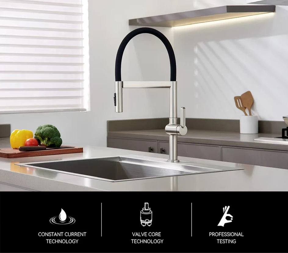 VGX Brushed Kitchen Faucet Sink Faucets Rubber Pull Down Stream Sprayer Taps Rotatable Kitchen Mixer Water Tap Hot Cold Crane