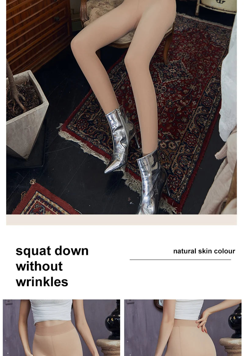 Winter Thermal Pantyhose Women Thicken Stockings Fake Translucent Pantyhose Fleece Lined Tights High Waist Elastic Wool Socks