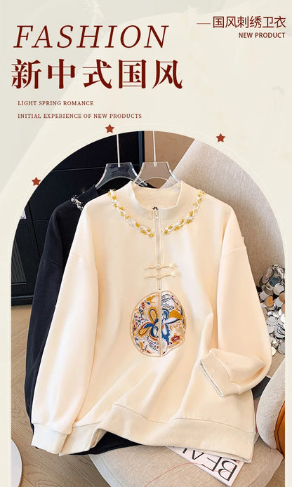 150kg Plus Size Damen büste Frühling Herbst lose neue chinesische Stil Sweatshirt lang ärmel ige geknöpfte Top 5xl 6xl 7xl 8xl 9xl.