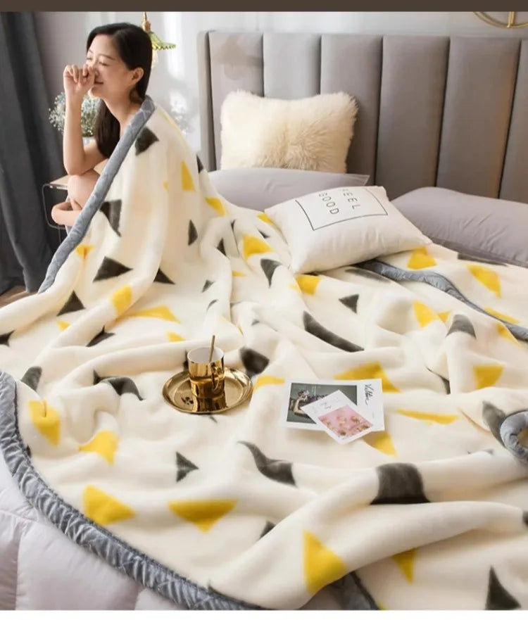 Printing Blanket Quilt Winter Keep Warm Double-deck Thickening Soft Comfortable Multiple Specifications Add Velvet Siesta Sheet.