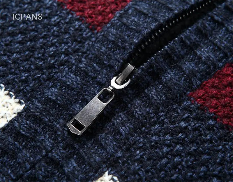 Winter Wool Liner Sweater  Cardigan Man Knit Striped Stand Collar Jacket Outwear Knitted Sweatercoat Men Vintage Clothing.
