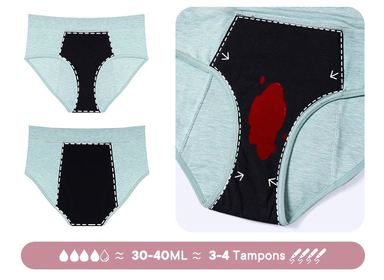 High Waist Leakproof Period Panties Bamboo Fibre Heavy Flow Absorbent Underwear Reusable Breathable.
