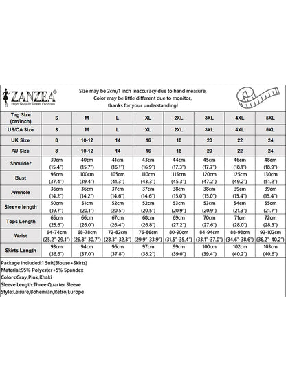 Fashion Muslim Sets Women 2PCS Outfits ZANZEA Elegant Long Sleeve Blouse Dress Suits Casual Solid Tracksuits Loose Matching Sets.