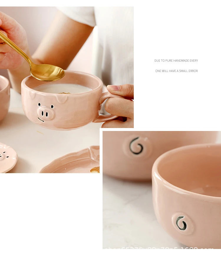 European Creative Cute Pink Pig Tableware Dishes Home Ceramic Plate Breakfast Nordic Wind Irregular Matte Plate Kitchen Utensils.