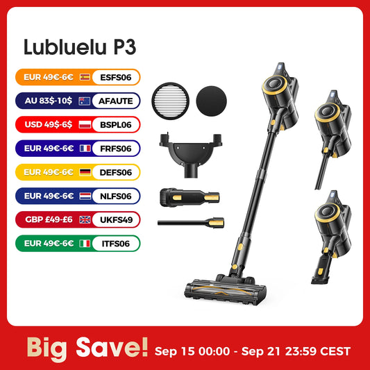 Lubluelu P3 Cordless Vacuum Cleaner 33Kpa Strong Suction 50Min Runtime Self-Standing for Hard Floor Carpet Pet Hair Removal.