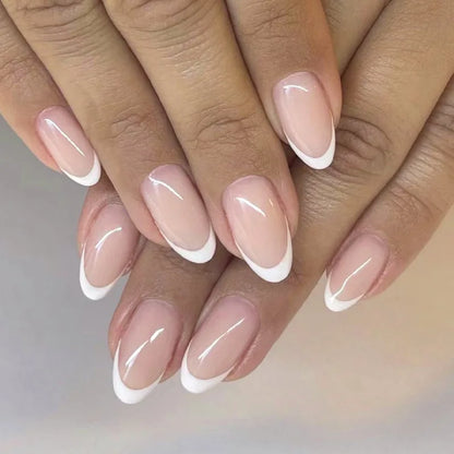 White French Classic Short Rround Nail Art Wearable Fashion Fake Nails Detachable Finished False Nails Press on Nails with Glue.