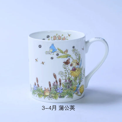 Bone China Dinner Plate Anime Cup and Saucer Set Coffee Mug Cute Cartoon Pattern Ceramic 9.5 Inch Dish Household Tableware Gift
