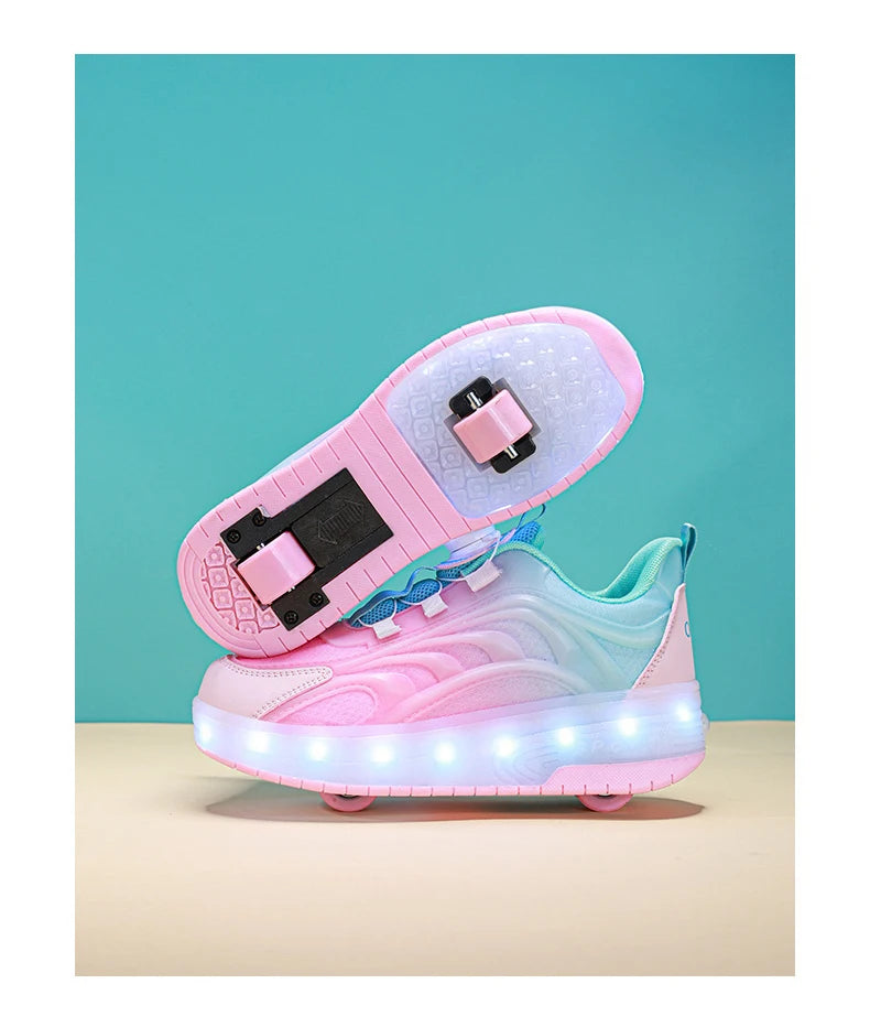 Two Wheels Children's Led Light Roller Skate Shoes For Kids Boys Girls Glowing Sports Luminous Sneakers Skateboard USB Charging.