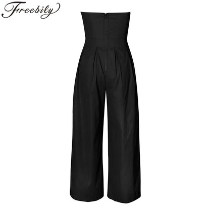 Tube Jumpsuit Women Strapless Sleeveless Rompers Wide Leg High Waist Jumpsuits Solid Color Summer Party Commute Outfits Clothes.