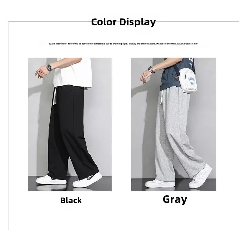 Men's Grey Loose-fit Straight-leg Casual Pants Summer Lightweight Draped Wide-leg Sweatpants For Men Comfortable Long Pants.