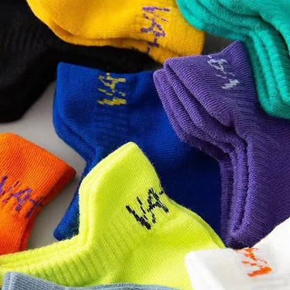 5 Pairs Men Bright Colored Ankle Socks Breathability Fashionable Casual Street Style Deodorizing Invisible Travel Running Socks.