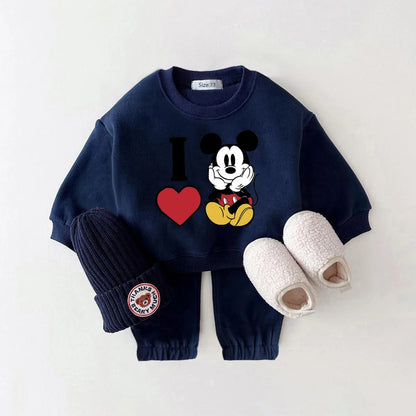 Autumn Baby Girl Clothes Sets Winter Fleece Baby Clothes Outfit Mickey Mouse Toddler Baby Boy Outfit Set.
