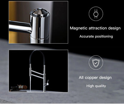 Modern Chrome Brass Pull Out Kitchen Faucet 2 Spray Modes Ceramic Valve Hot/Cold Water High Arc 360 Swivel Sink Mixer Tap