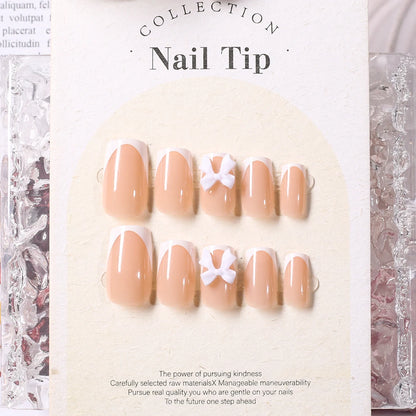 24Pcs White French Press On Nails 3D Bow Design Full Cover Wearable False Nails Short Square Head Ballet Fake Nails For Women.